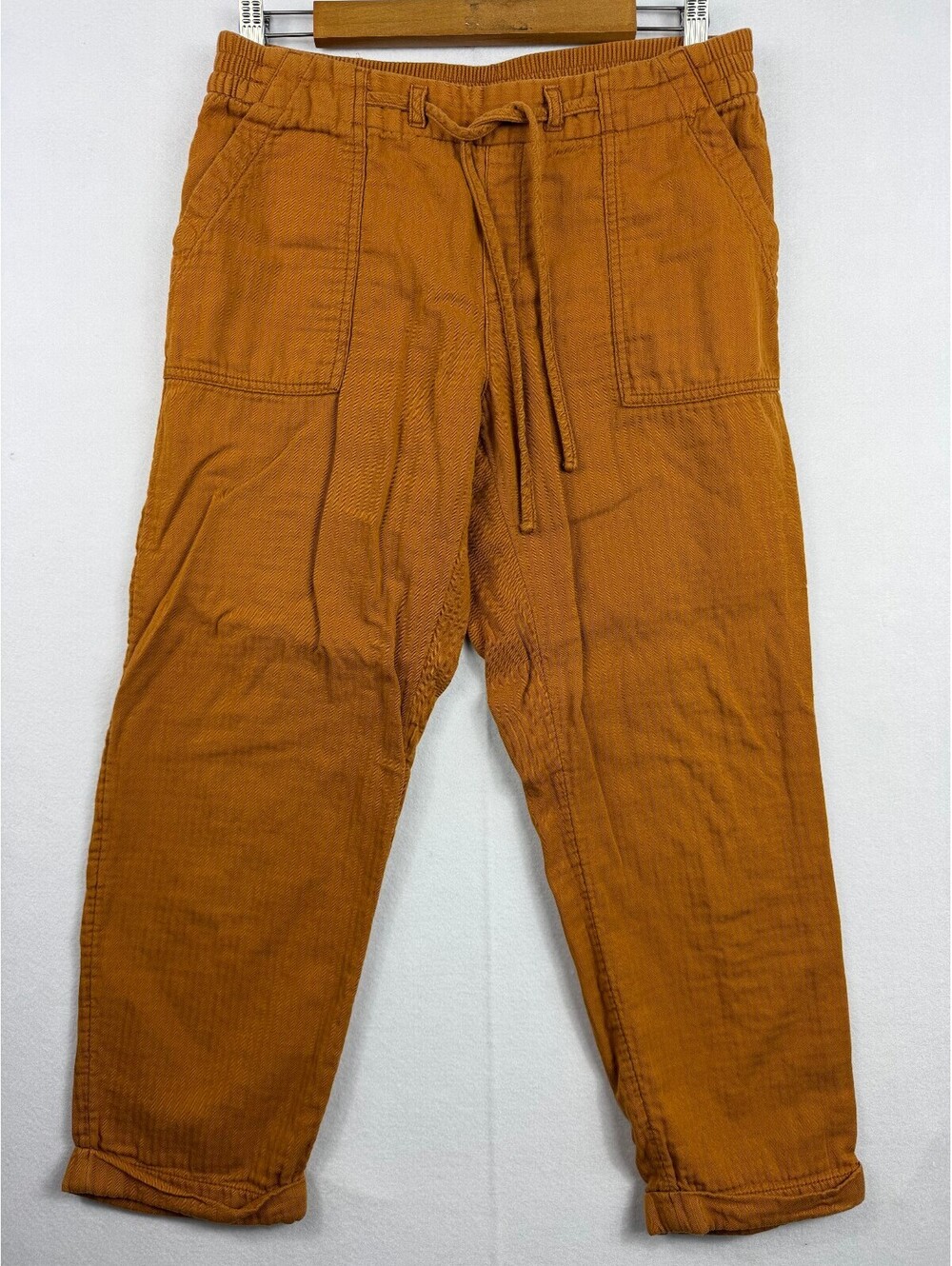Old Navy Camel Joggers Sz M Herringbone Weave Cuffed Ankle Drawstring Pants